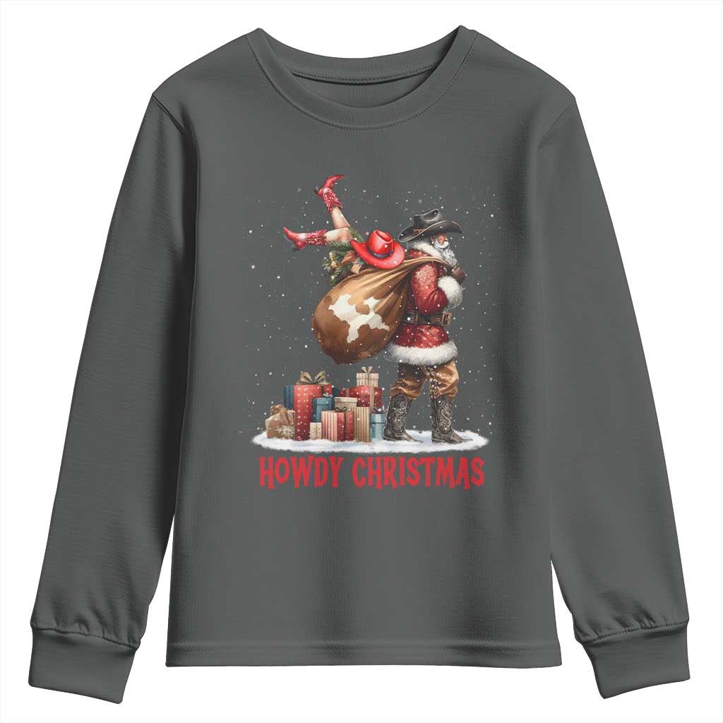 Cowboy Santa Christmas Youth Sweatshirt Funny Western Xmas TS14 Dark Heather Print Your Wear