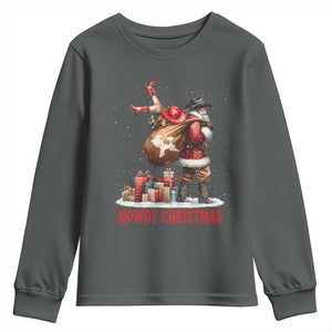Cowboy Santa Christmas Youth Sweatshirt Funny Western Xmas TS14 Dark Heather Print Your Wear