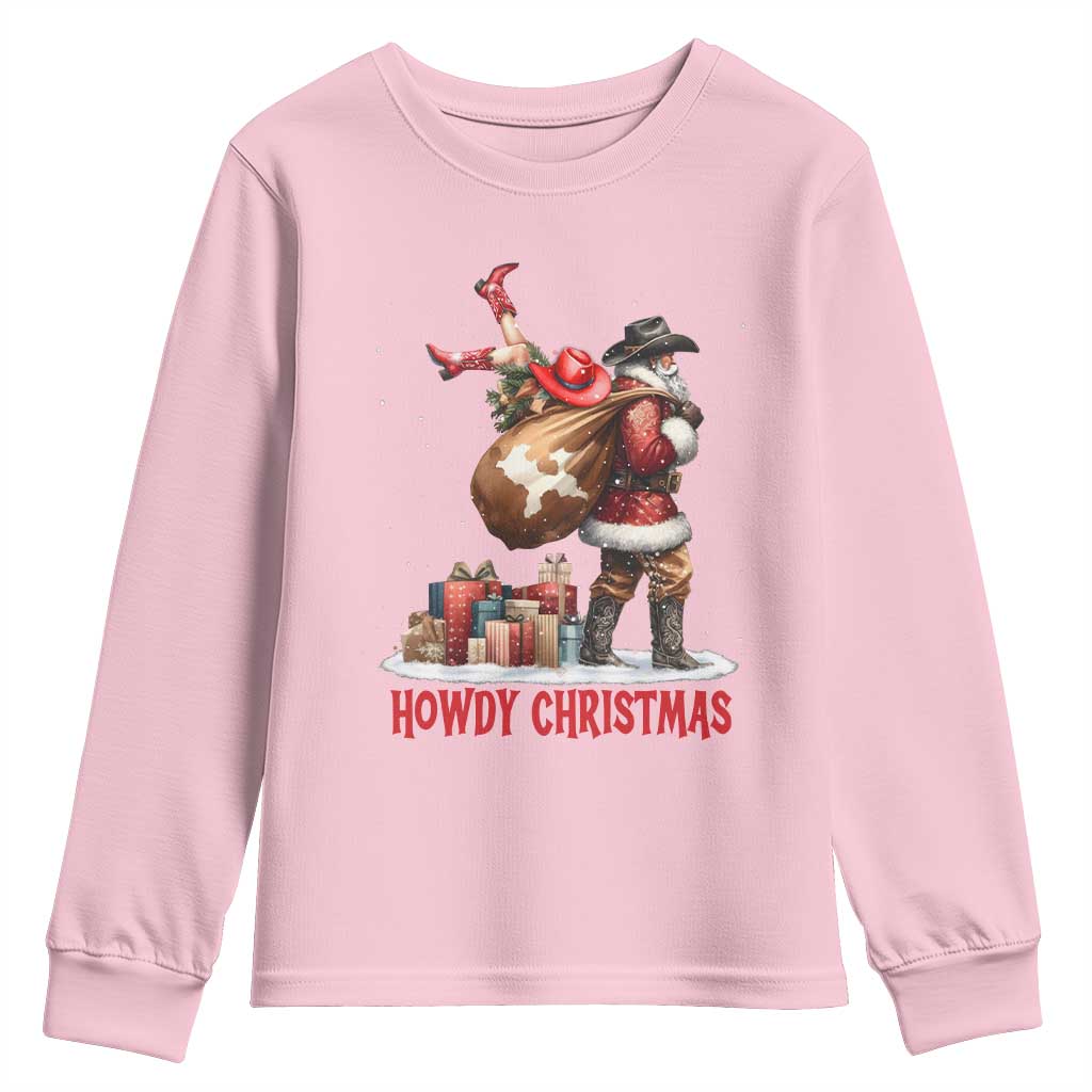 Cowboy Santa Christmas Youth Sweatshirt Funny Western Xmas TS14 Light Pink Print Your Wear