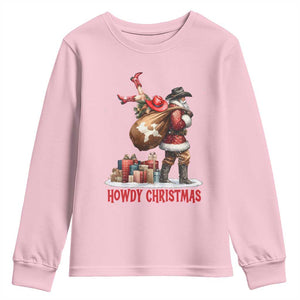 Cowboy Santa Christmas Youth Sweatshirt Funny Western Xmas TS14 Light Pink Print Your Wear