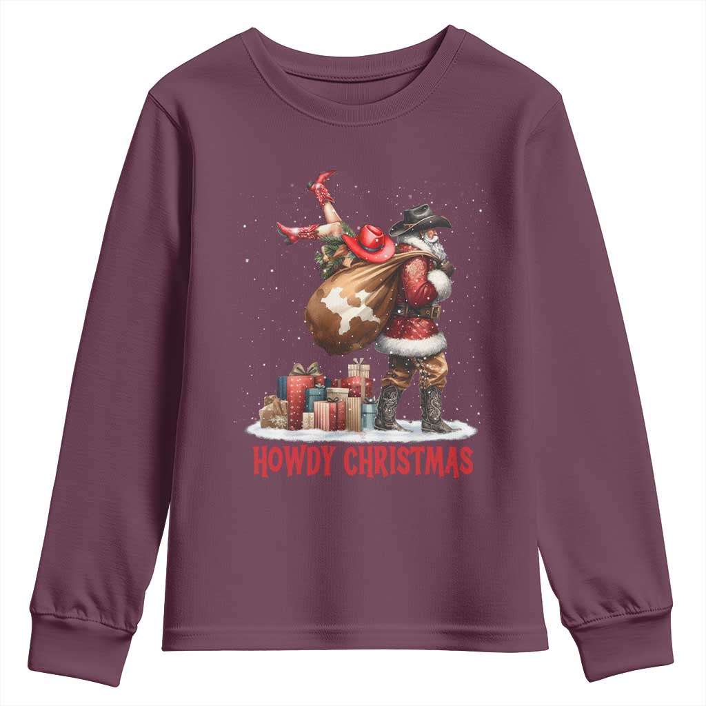 Cowboy Santa Christmas Youth Sweatshirt Funny Western Xmas TS14 Maroon Print Your Wear