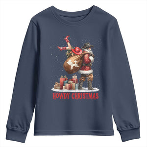 Cowboy Santa Christmas Youth Sweatshirt Funny Western Xmas TS14 Navy Print Your Wear