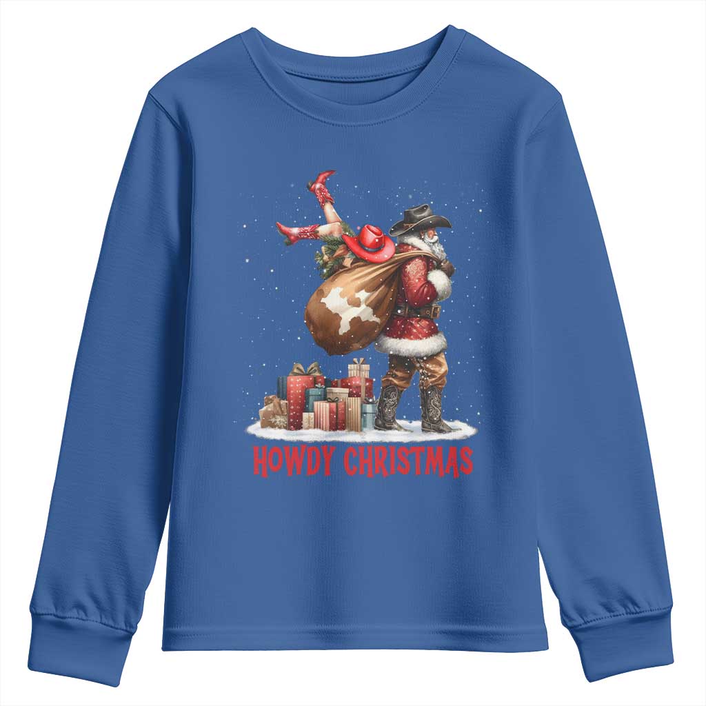 Cowboy Santa Christmas Youth Sweatshirt Funny Western Xmas TS14 Royal Blue Print Your Wear
