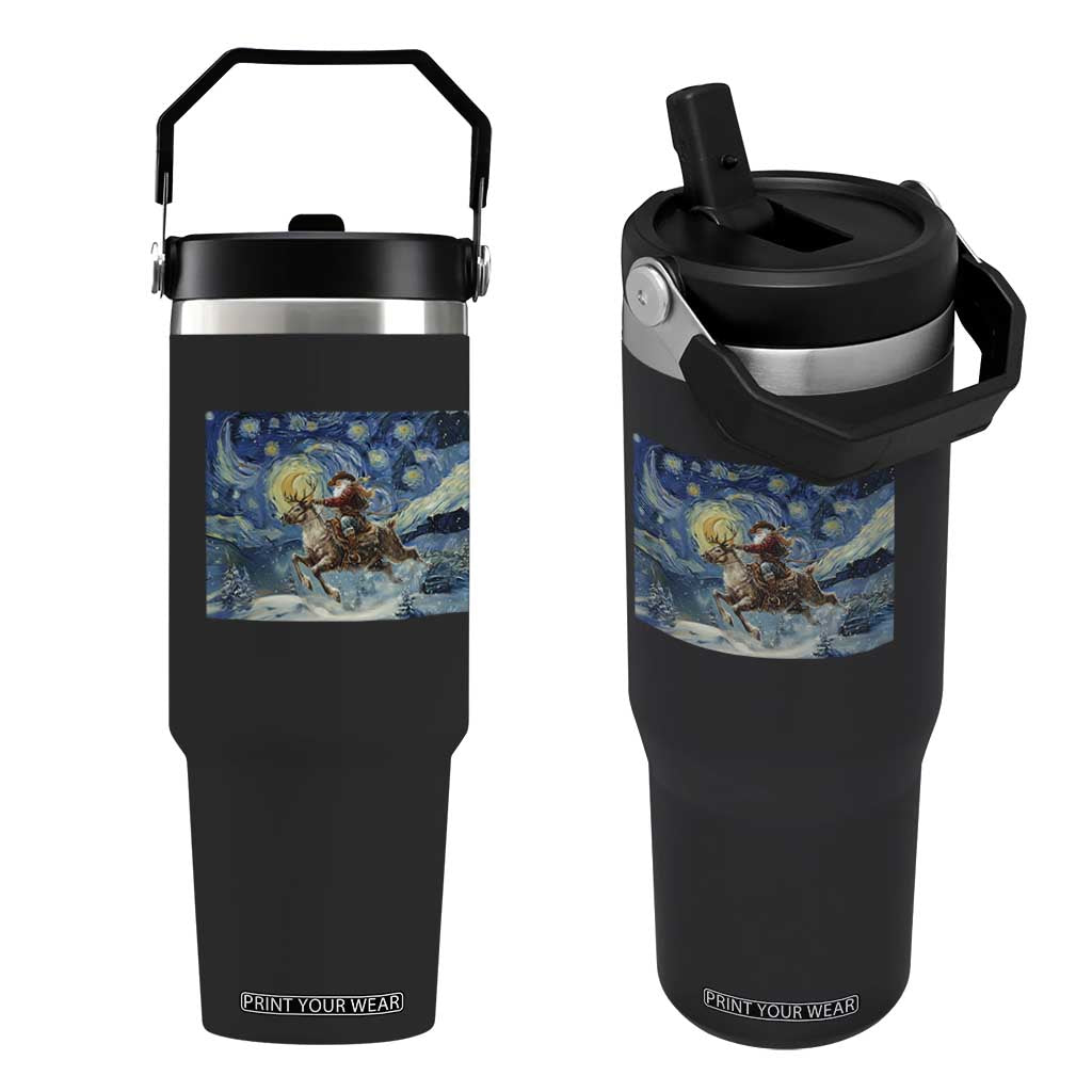 Cowboy Santa Starry Night Christmas Flip Straw Tumbler TS14 One Size: 30 oz Black Print Your Wear