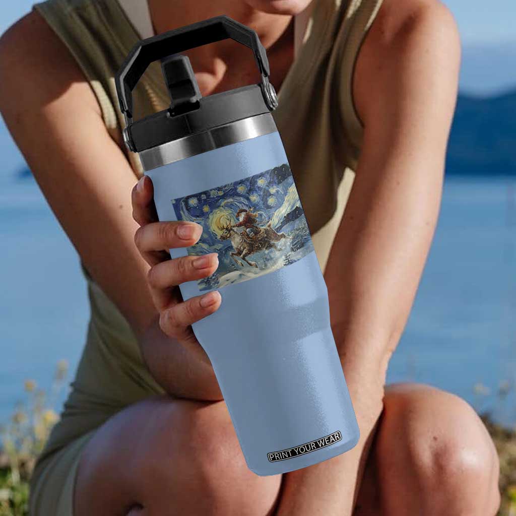 Cowboy Santa Starry Night Christmas Flip Straw Tumbler - Print Your Wear