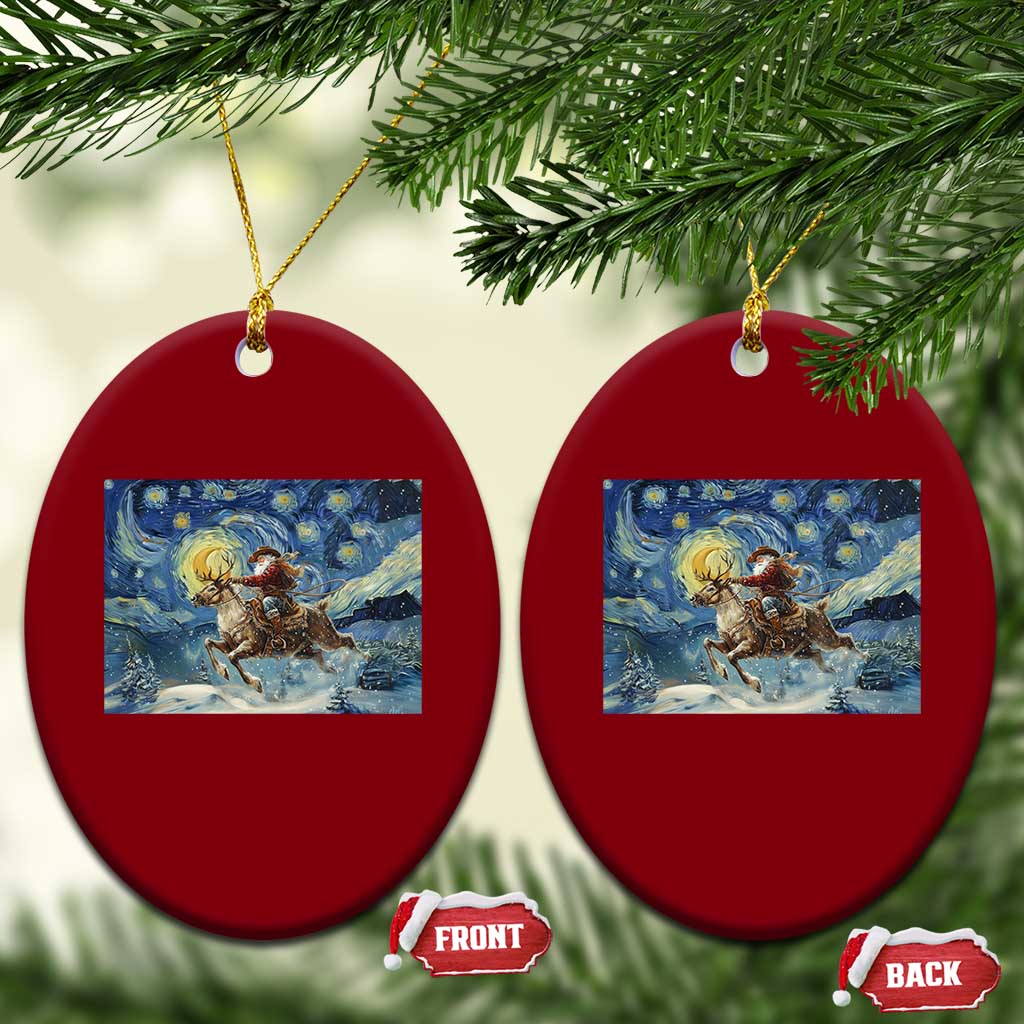 Cowboy Santa Starry Night Christmas Ceramic Ornament - Print Your Wear