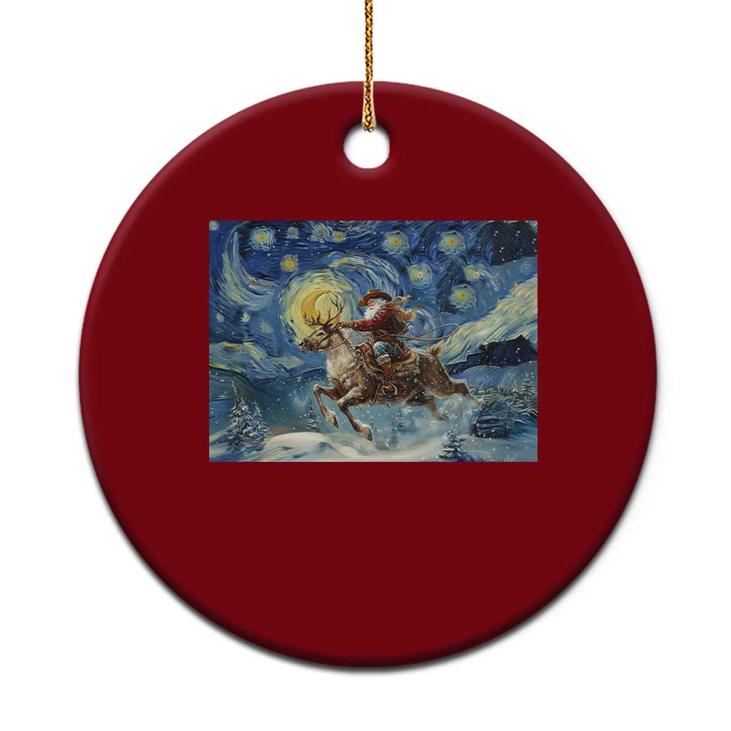 Cowboy Santa Starry Night Christmas Ceramic Ornament - Print Your Wear