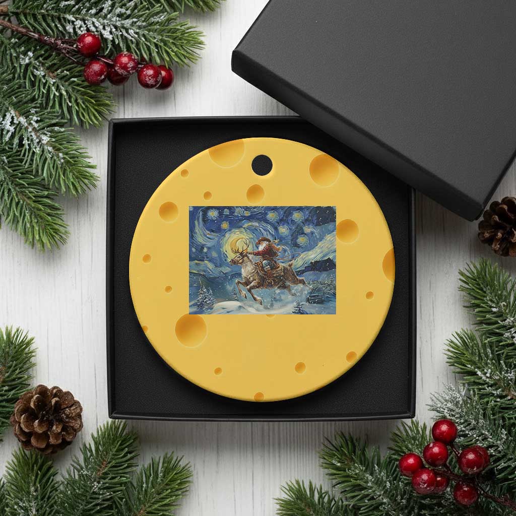 Cowboy Santa Starry Night Christmas Ceramic Ornament - Print Your Wear