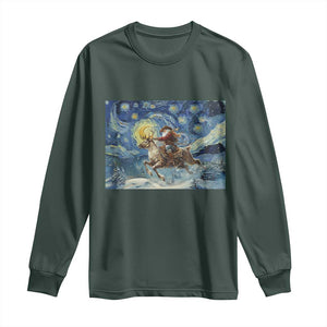 Cowboy Santa Starry Night Christmas Long Sleeve Shirt TS14 Dark Forest Green Print Your Wear