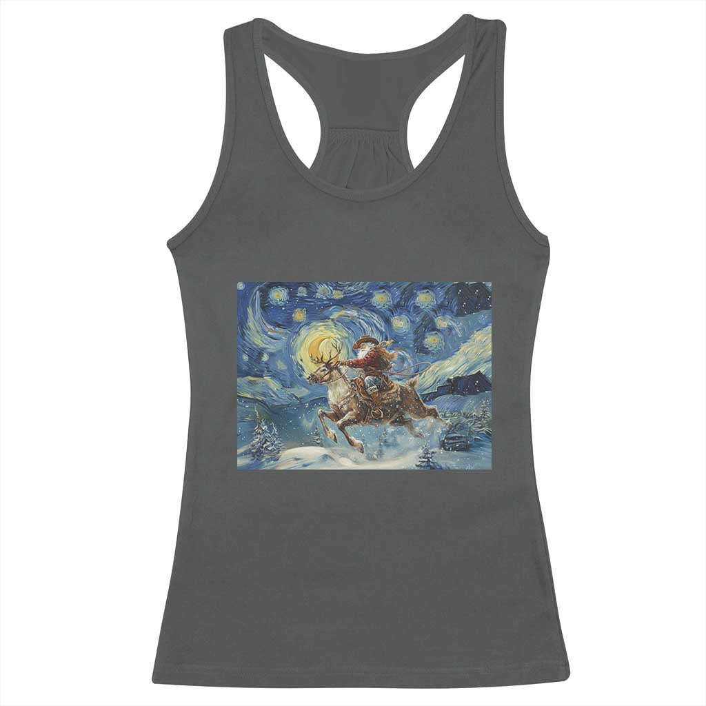 Cowboy Santa Starry Night Christmas Racerback Tank Top TS14 Dark Heather Print Your Wear