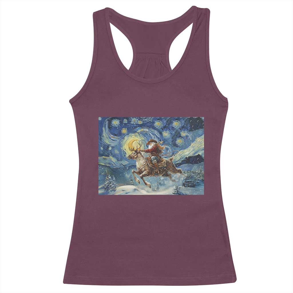 Cowboy Santa Starry Night Christmas Racerback Tank Top TS14 Maroon Print Your Wear