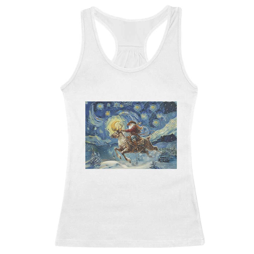Cowboy Santa Starry Night Christmas Racerback Tank Top TS14 White Print Your Wear