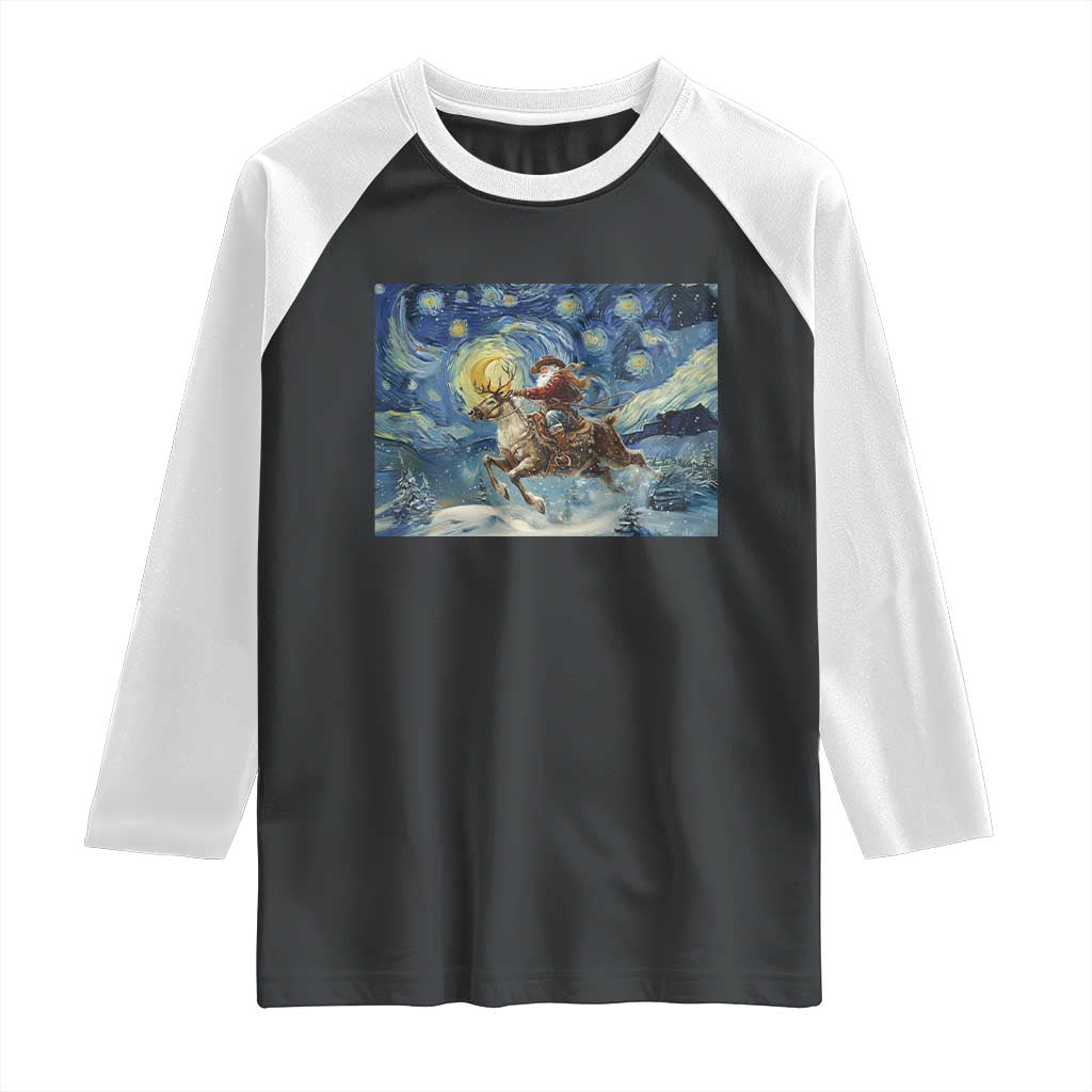 Cowboy Santa Starry Night Christmas Raglan Shirt TS14 Black White Print Your Wear