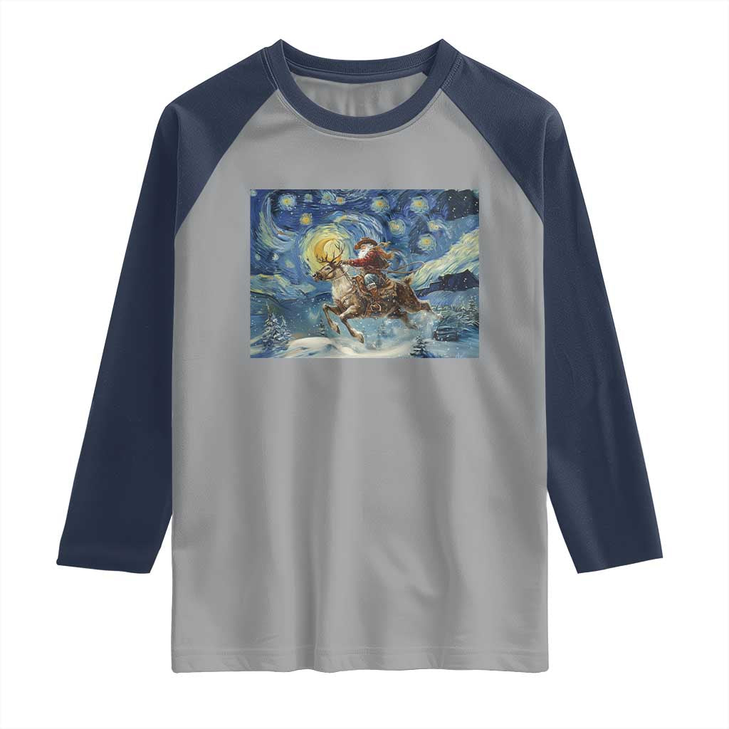 Cowboy Santa Starry Night Christmas Raglan Shirt TS14 Sport Gray Navy Print Your Wear