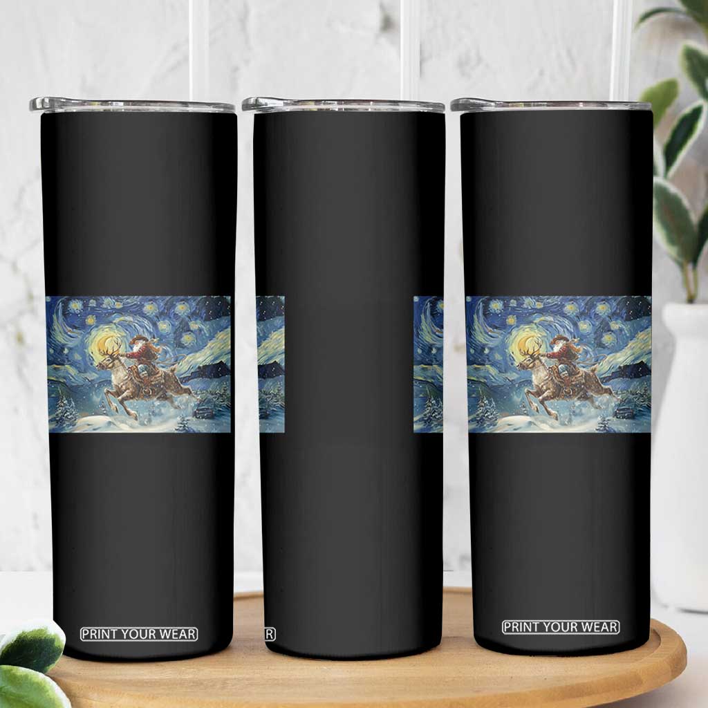 Cowboy Santa Starry Night Christmas Skinny Tumbler - Print Your Wear