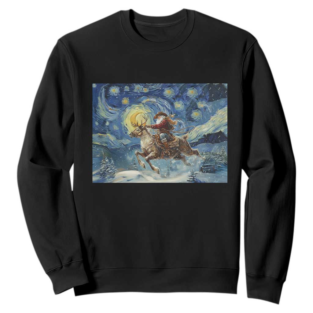 Cowboy Santa Starry Night Christmas Sweatshirt TS14 Black Print Your Wear