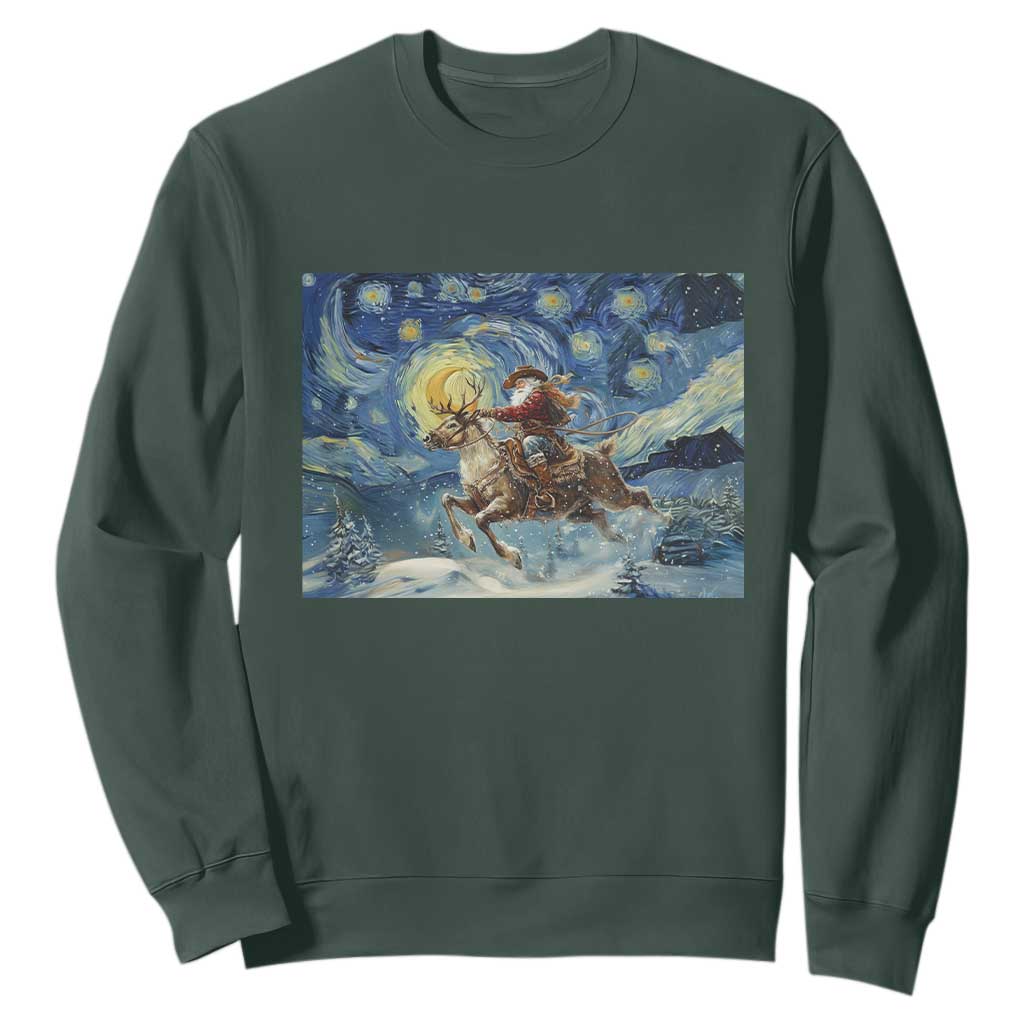 Cowboy Santa Starry Night Christmas Sweatshirt TS14 Dark Forest Green Print Your Wear