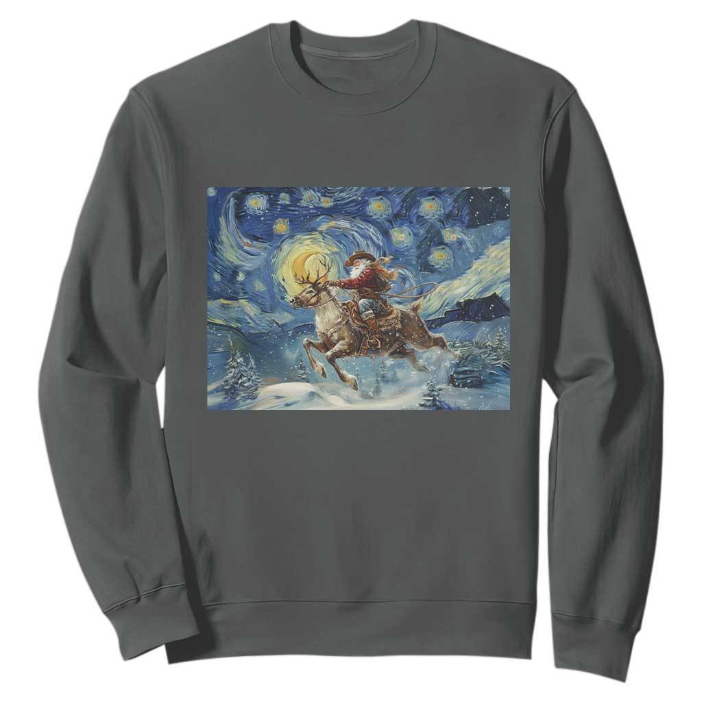 Cowboy Santa Starry Night Christmas Sweatshirt TS14 Dark Heather Print Your Wear