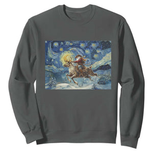 Cowboy Santa Starry Night Christmas Sweatshirt TS14 Dark Heather Print Your Wear