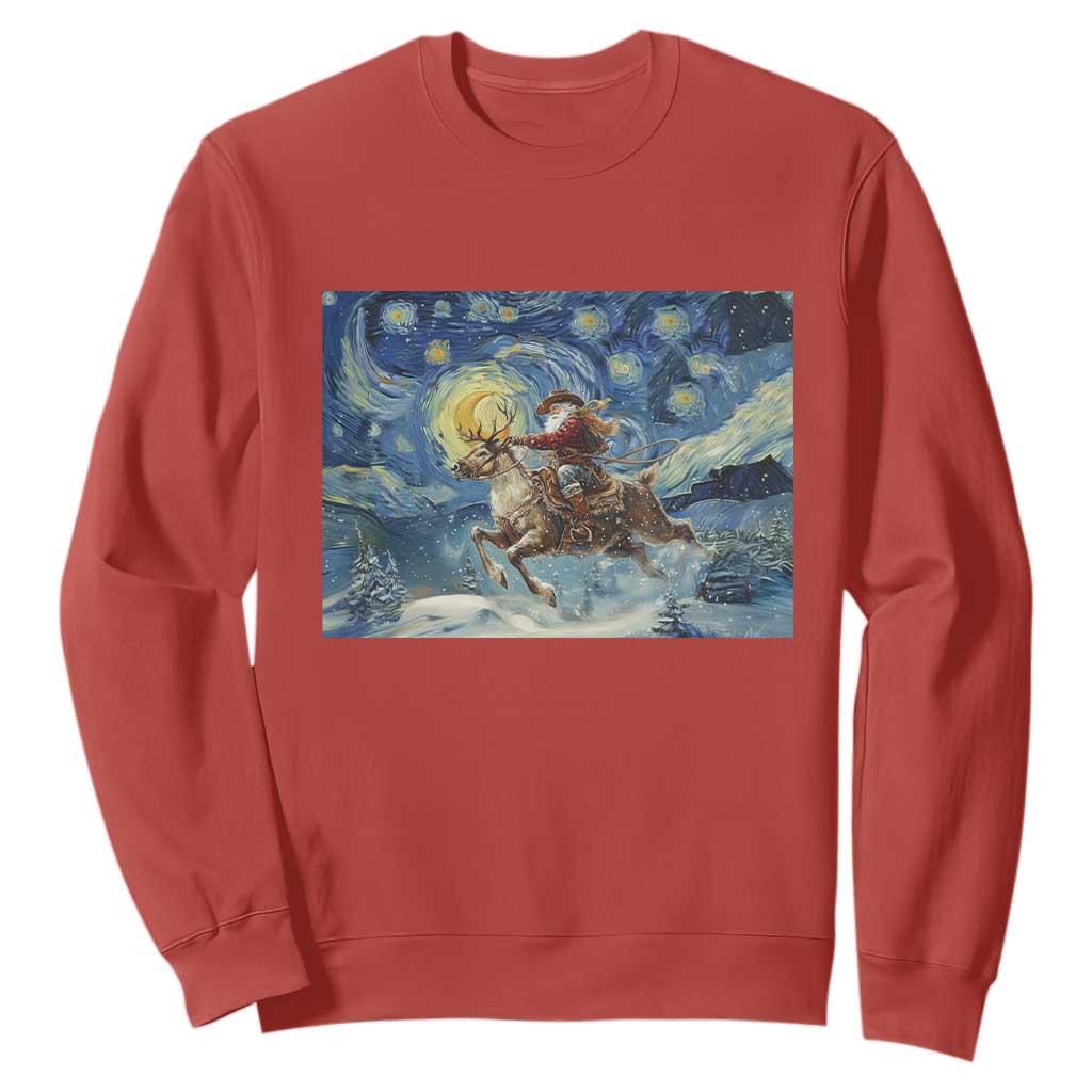 Cowboy Santa Starry Night Christmas Sweatshirt TS14 Red Print Your Wear
