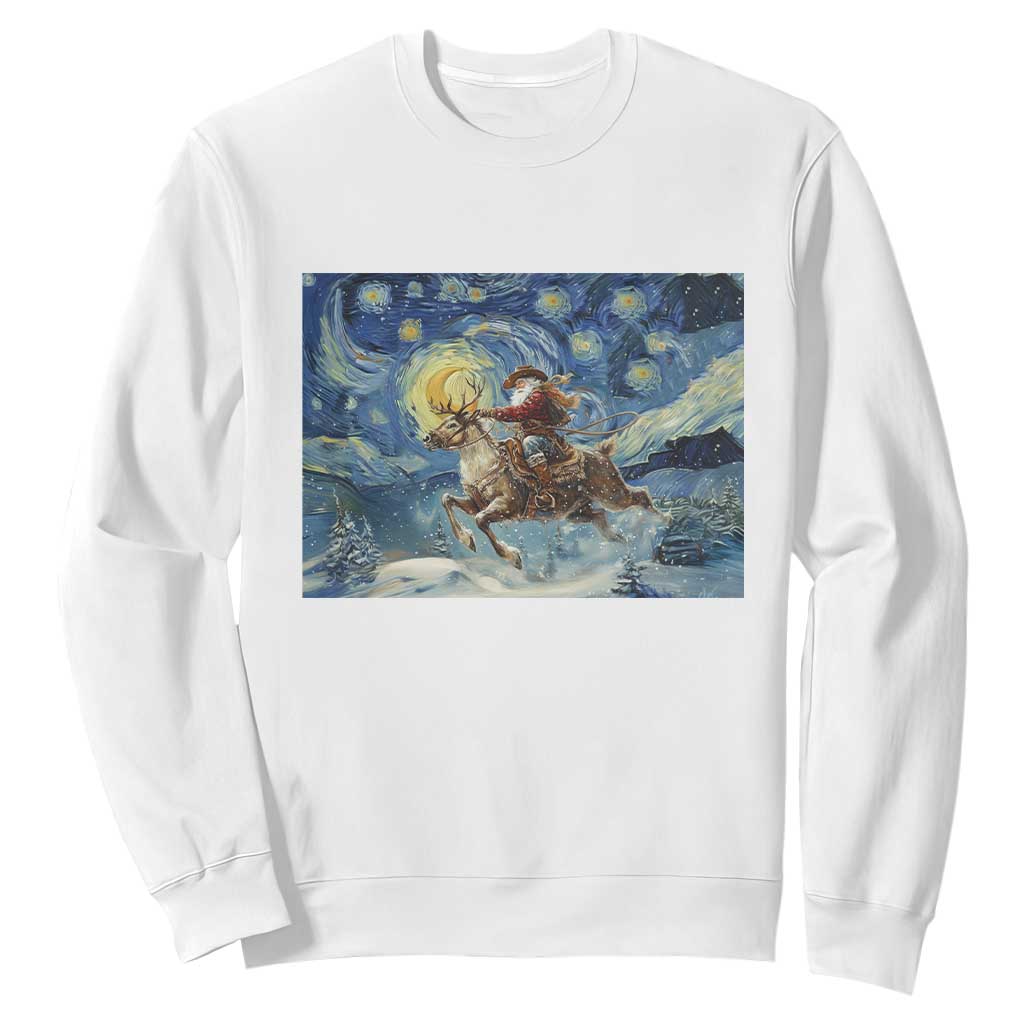 Cowboy Santa Starry Night Christmas Sweatshirt TS14 White Print Your Wear
