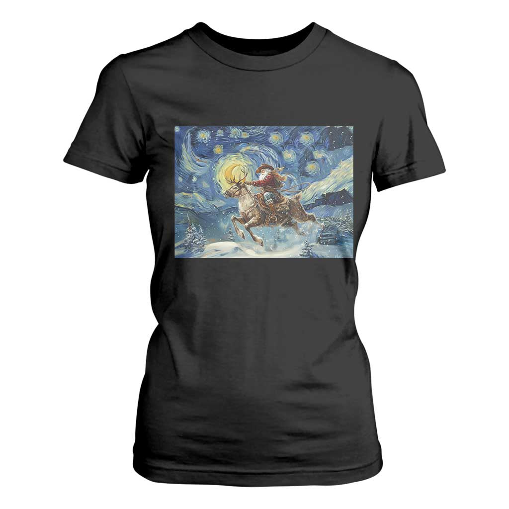 Cowboy Santa Starry Night Christmas T Shirt For Women TS14 Black Print Your Wear