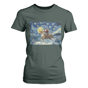Cowboy Santa Starry Night Christmas T Shirt For Women TS14 Dark Forest Green Print Your Wear