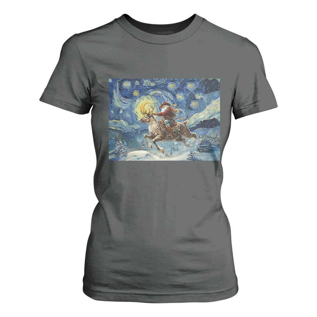 Cowboy Santa Starry Night Christmas T Shirt For Women TS14 Dark Heather Print Your Wear