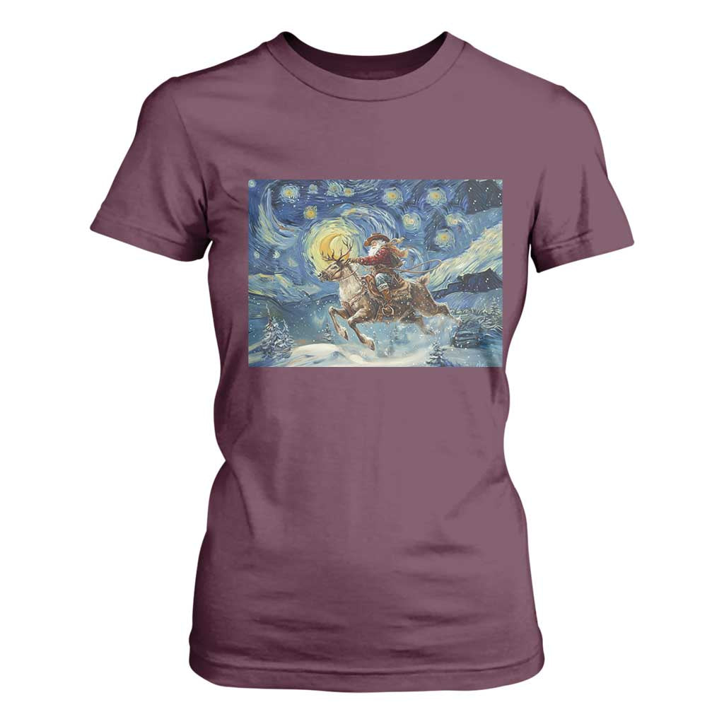 Cowboy Santa Starry Night Christmas T Shirt For Women TS14 Maroon Print Your Wear
