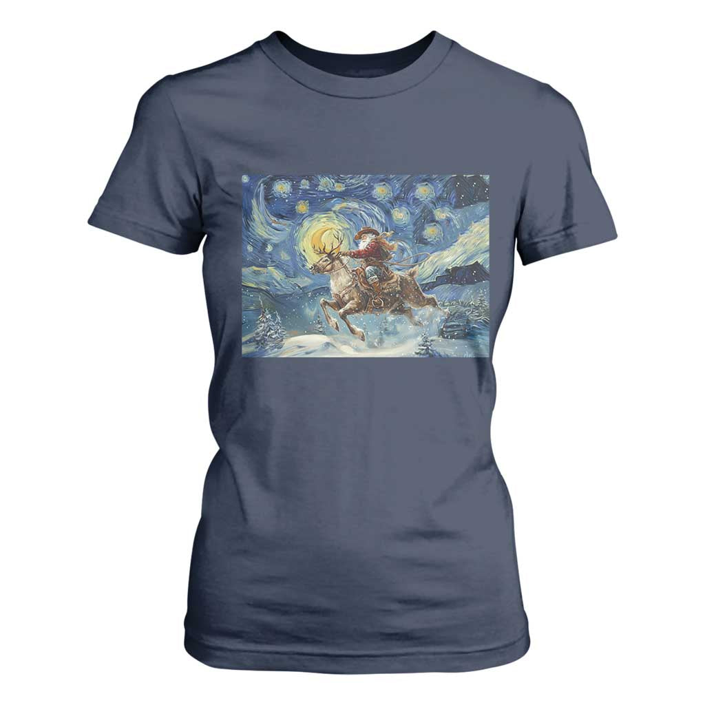 Cowboy Santa Starry Night Christmas T Shirt For Women TS14 Navy Print Your Wear