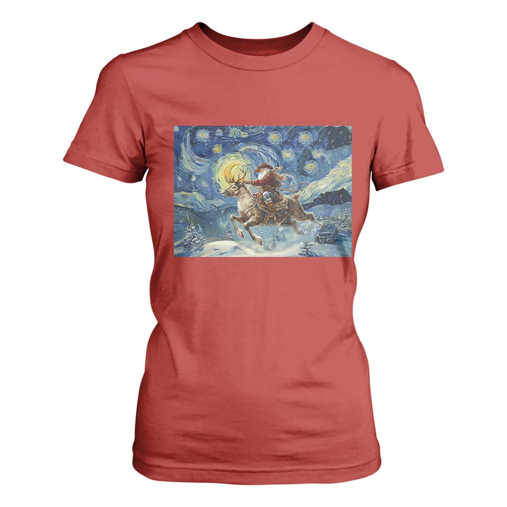 Cowboy Santa Starry Night Christmas T Shirt For Women TS14 Red Print Your Wear