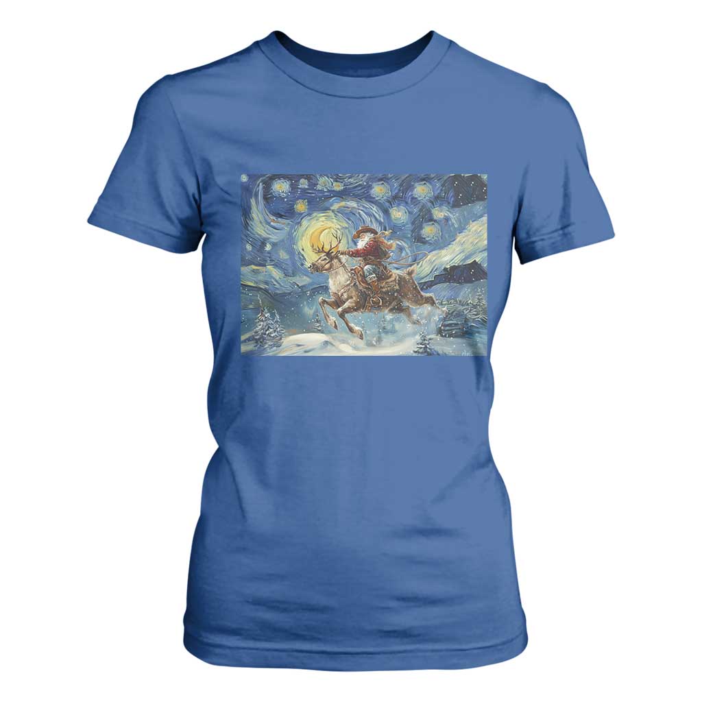 Cowboy Santa Starry Night Christmas T Shirt For Women TS14 Royal Blue Print Your Wear