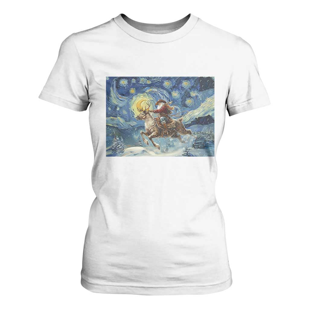 Cowboy Santa Starry Night Christmas T Shirt For Women TS14 White Print Your Wear