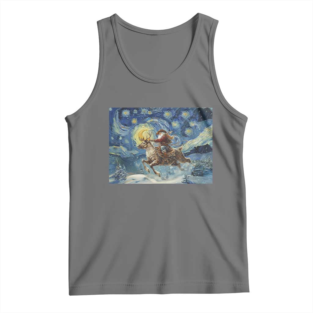 Cowboy Santa Starry Night Christmas Tank Top TS14 Black Heather Print Your Wear
