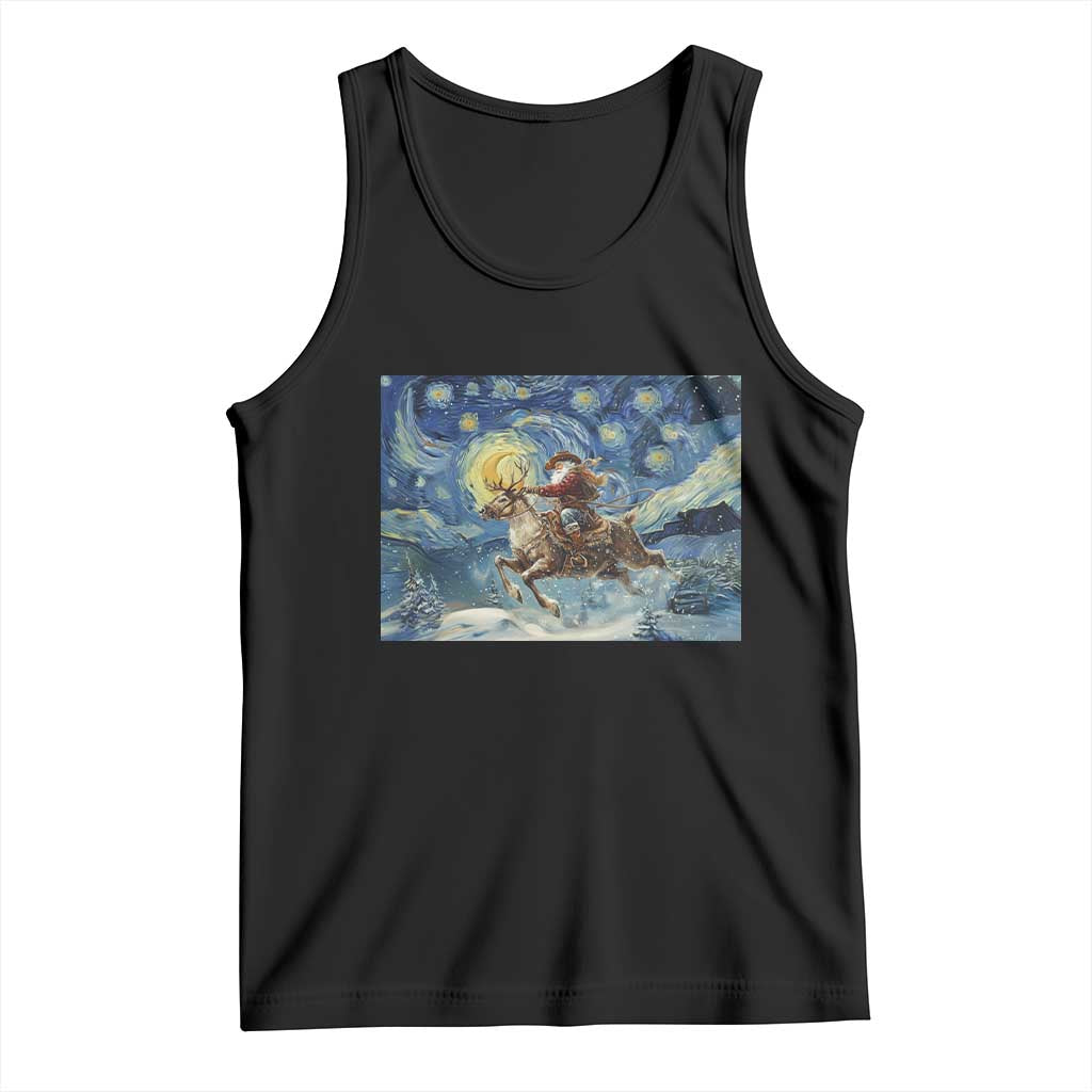 Cowboy Santa Starry Night Christmas Tank Top TS14 Black Print Your Wear