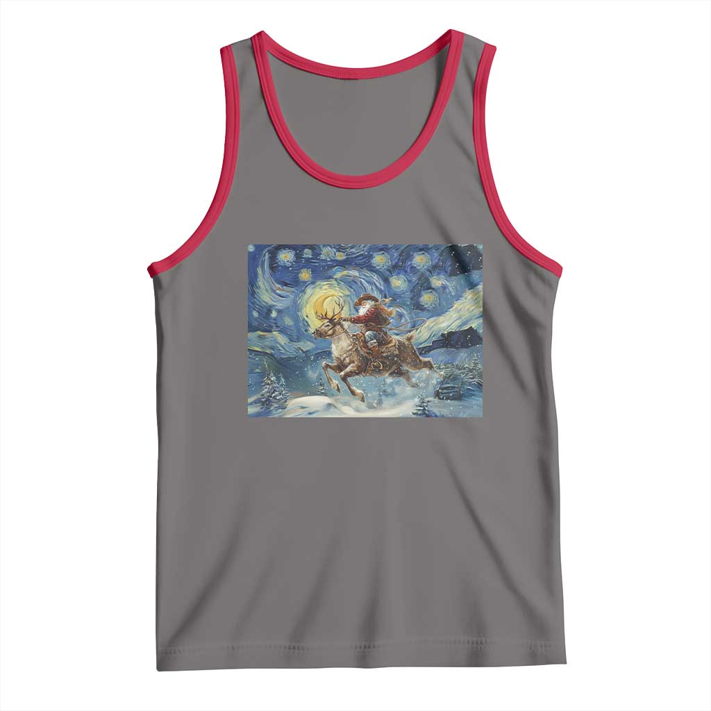 Cowboy Santa Starry Night Christmas Tank Top TS14 Deep Heather Red Print Your Wear