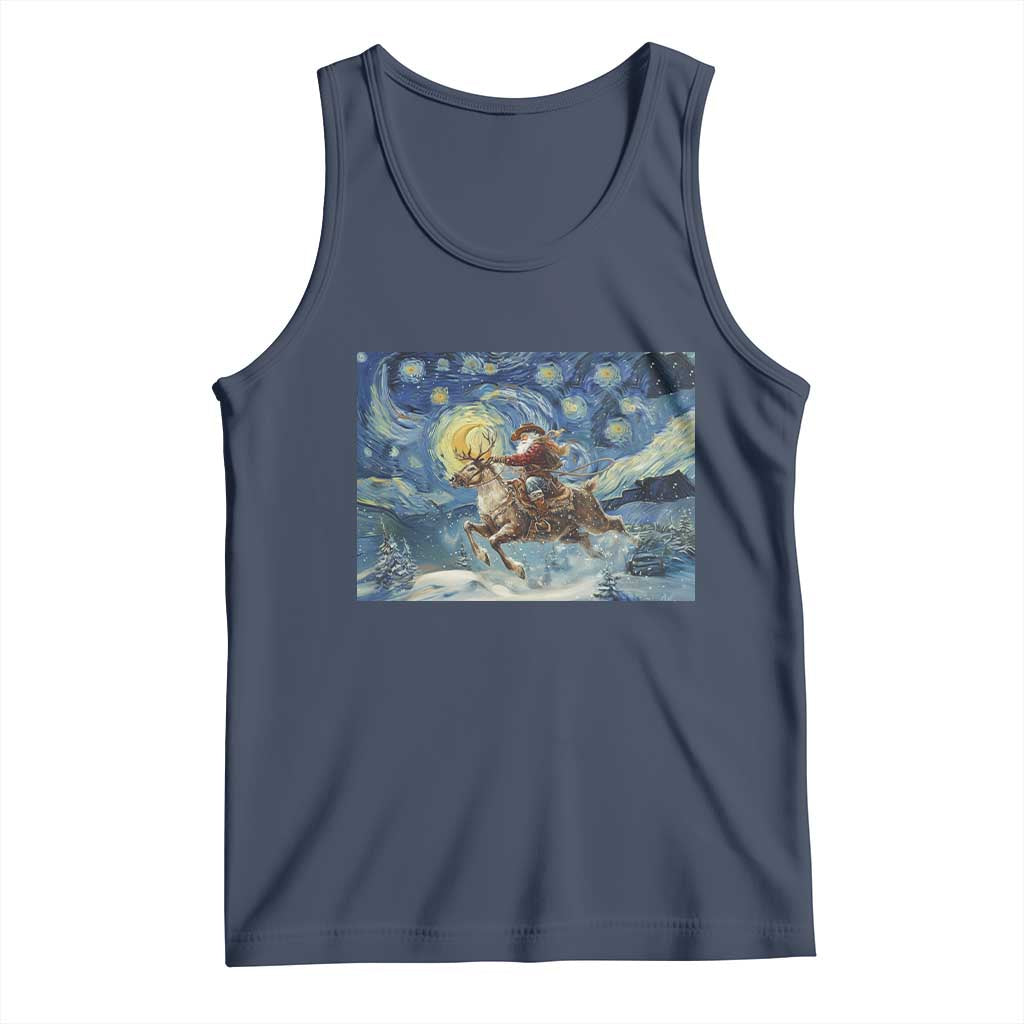 Cowboy Santa Starry Night Christmas Tank Top TS14 Navy Print Your Wear