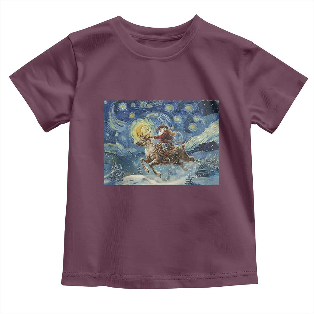 Cowboy Santa Starry Night Christmas Toddler T Shirt TS14 Maroon Print Your Wear