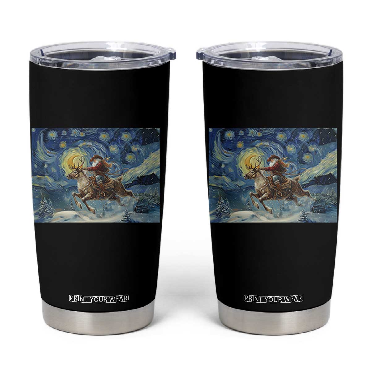 Cowboy Santa Starry Night Christmas Tumbler Cup TS14 Black Print Your Wear