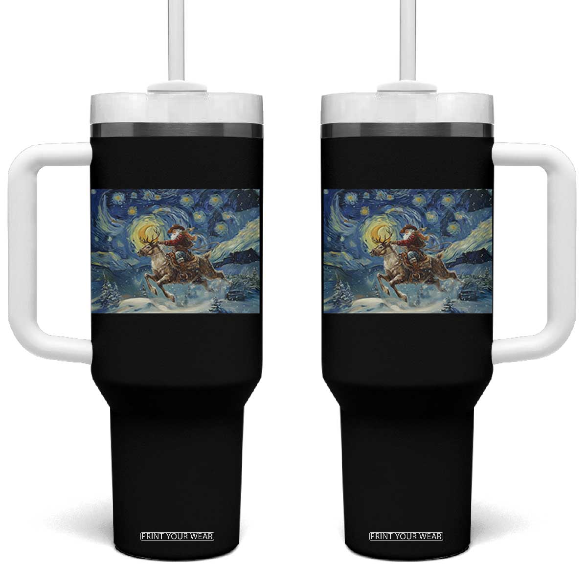 Cowboy Santa Starry Night Christmas Tumbler With Handle TS14 One Size: 40 oz Black Print Your Wear