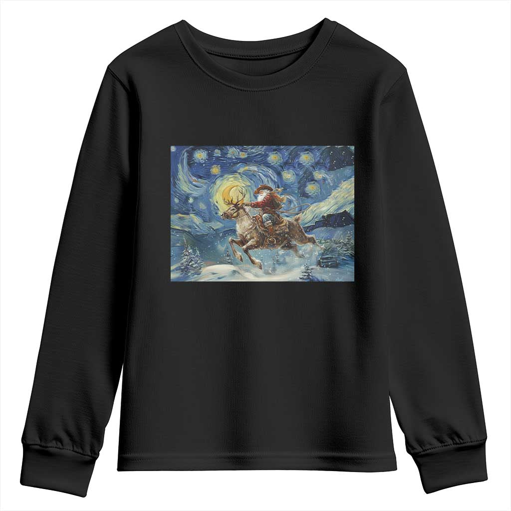 Cowboy Santa Starry Night Christmas Youth Sweatshirt TS14 Black Print Your Wear
