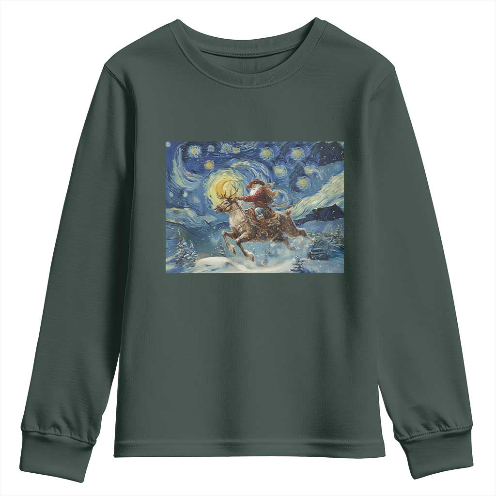 Cowboy Santa Starry Night Christmas Youth Sweatshirt TS14 Dark Forest Green Print Your Wear