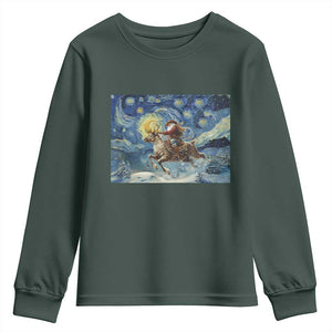 Cowboy Santa Starry Night Christmas Youth Sweatshirt TS14 Dark Forest Green Print Your Wear