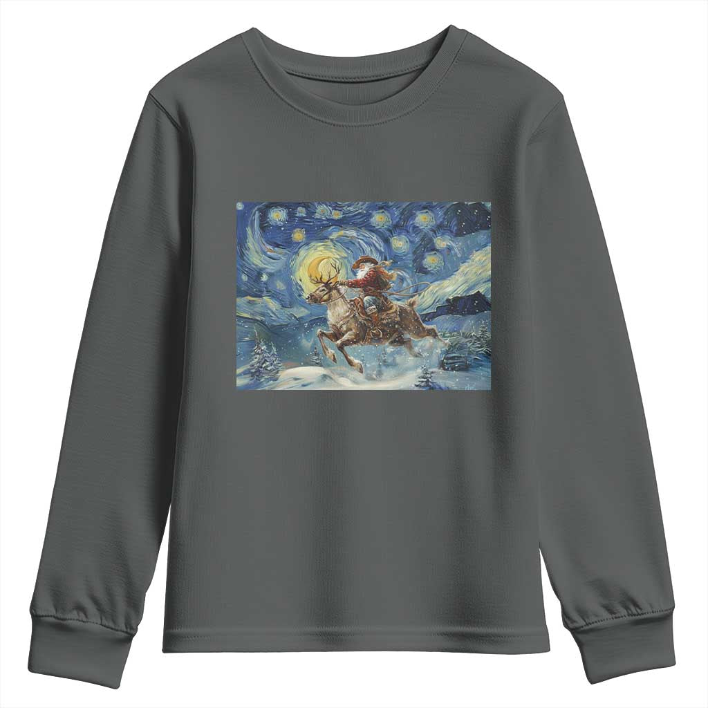 Cowboy Santa Starry Night Christmas Youth Sweatshirt TS14 Dark Heather Print Your Wear