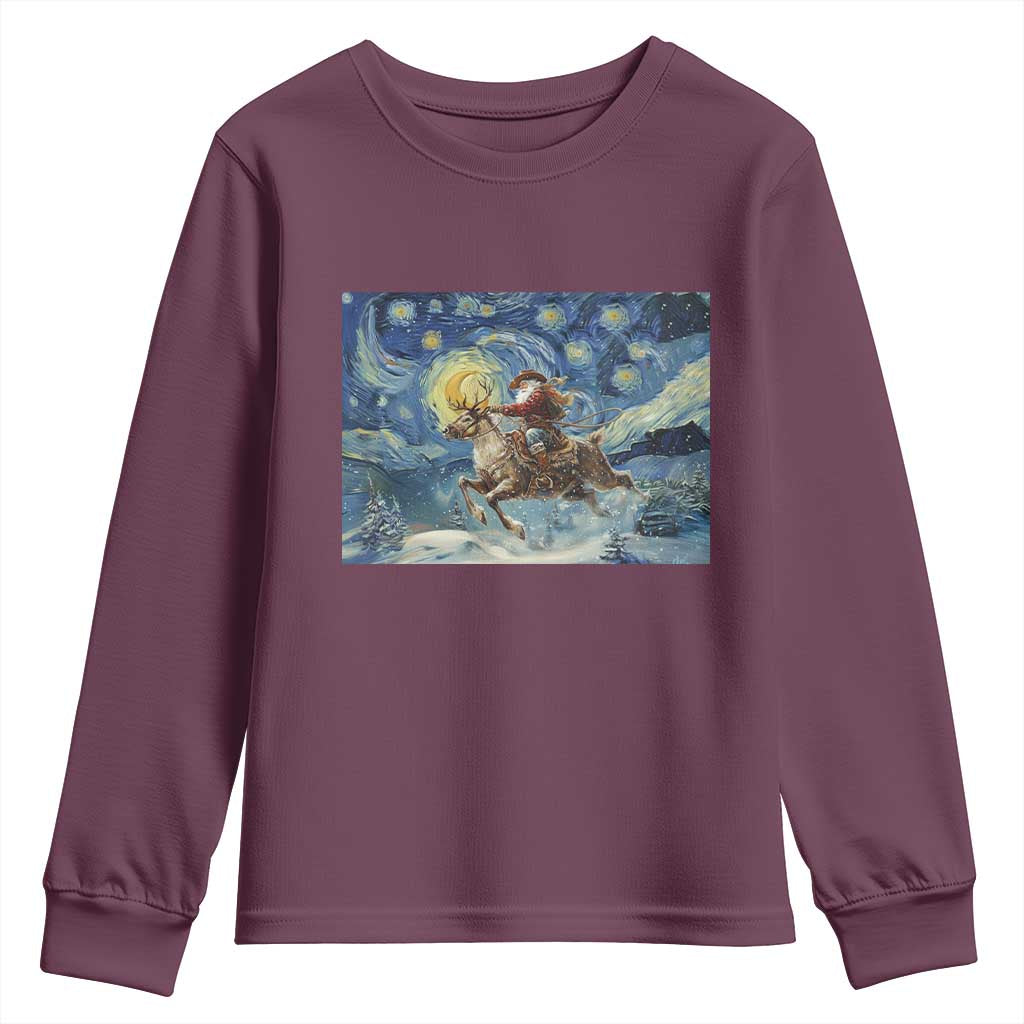 Cowboy Santa Starry Night Christmas Youth Sweatshirt TS14 Maroon Print Your Wear
