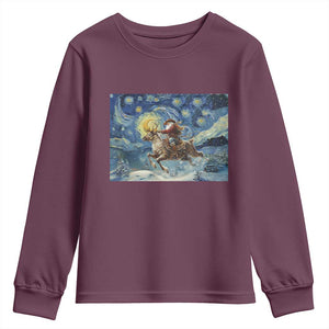 Cowboy Santa Starry Night Christmas Youth Sweatshirt TS14 Maroon Print Your Wear
