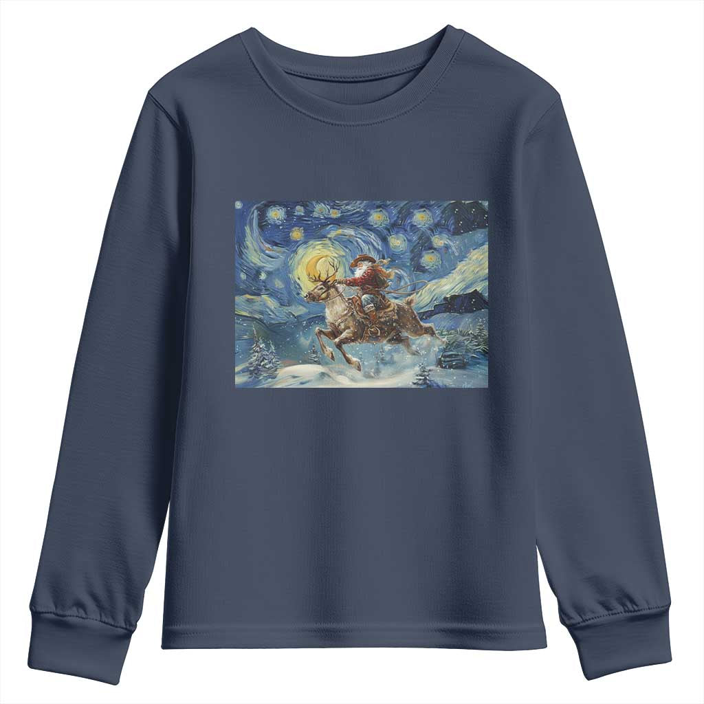 Cowboy Santa Starry Night Christmas Youth Sweatshirt TS14 Navy Print Your Wear