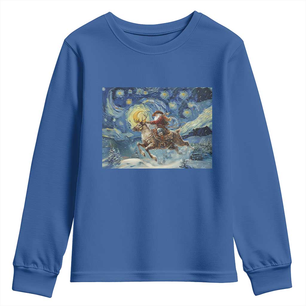 Cowboy Santa Starry Night Christmas Youth Sweatshirt TS14 Royal Blue Print Your Wear