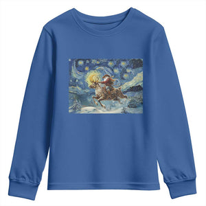 Cowboy Santa Starry Night Christmas Youth Sweatshirt TS14 Royal Blue Print Your Wear