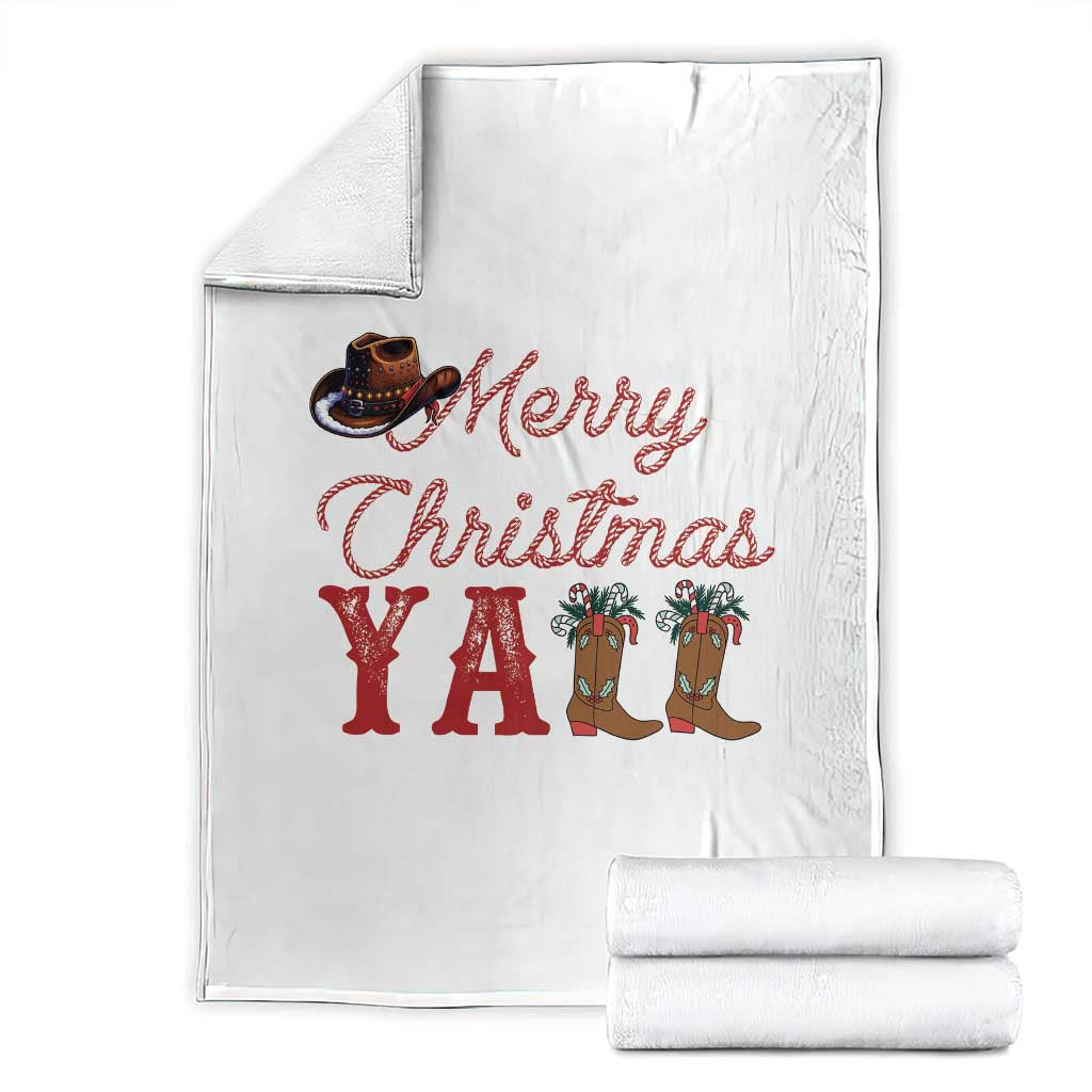 Western Cowboy Howdy Throw Blanket Merry Christmas Yall Cowgirl Boots Hat TS14 White Print Your Wear